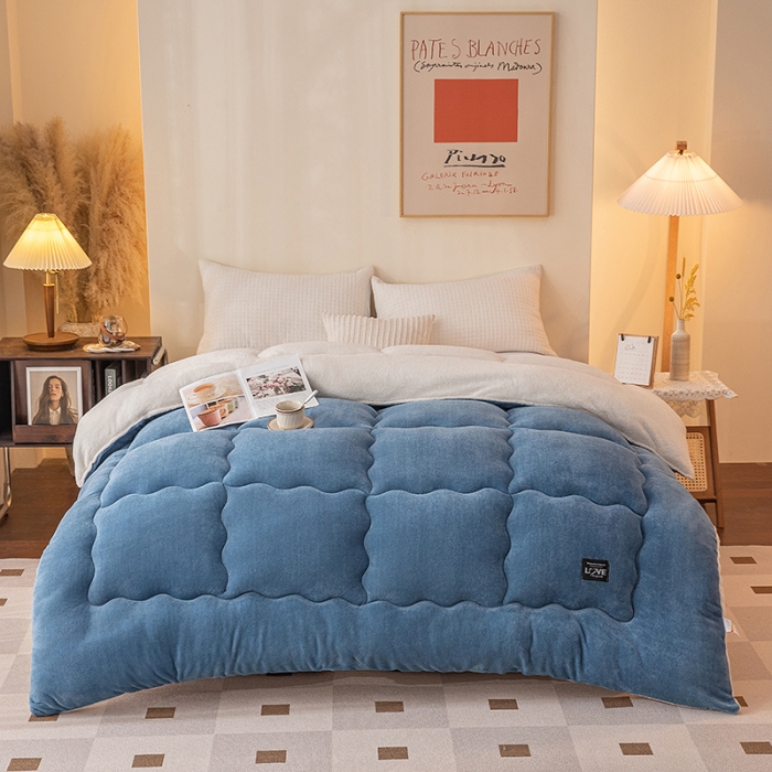 91家纺网 家纺一手货源 找家纺 永耀-2022新款直播供货牛奶绒冬被子芯 蓝色