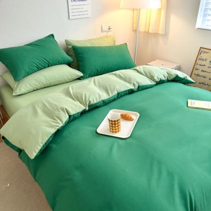 91家纺网 家纺一手货源 找家纺 家贝爱 2022新款普通款无印风轻奢水洗棉四件套 果绿抹茶