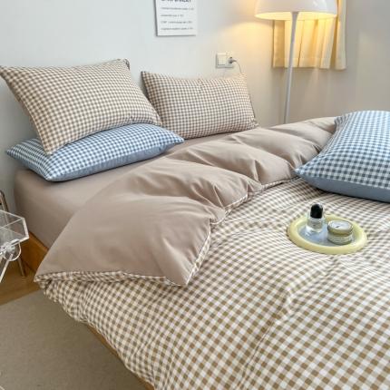 91家纺网 家纺一手货源 找家纺 家贝爱 2022新款普通款无印风轻奢水洗棉四件套 米小格