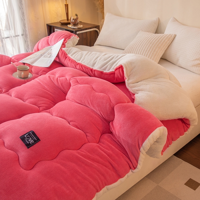 91家纺网 家纺一手货源 找家纺 永耀-2022新款直播供货牛奶绒冬被子芯 粉色
