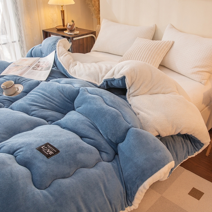 91家纺网 家纺一手货源 找家纺 永耀-2022新款直播供货牛奶绒冬被子芯 蓝色