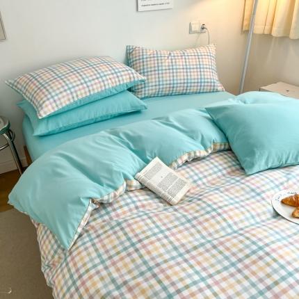 91家纺网 家纺一手货源 找家纺 家贝爱 2022新款普通款无印风轻奢水洗棉四件套 青柠格