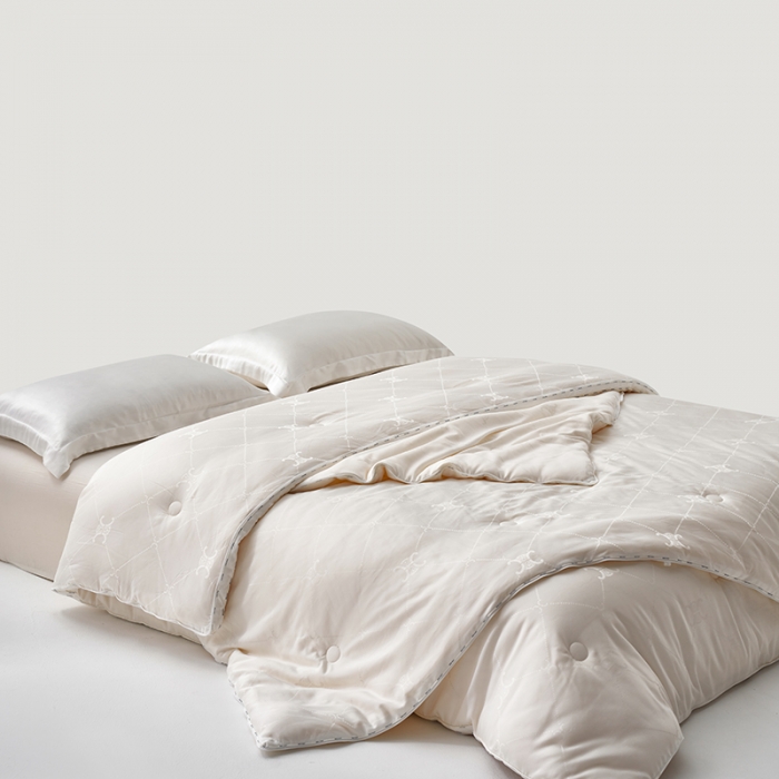 91家纺网 家纺一手货源 找家纺 莱福仕 2022新款60提花李官奇大豆子母被- 爱丽丝-本白