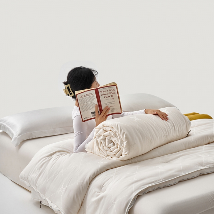 91家纺网 家纺一手货源 找家纺 莱福仕 2022新款60提花李官奇大豆子母被- 爱丽丝-本白