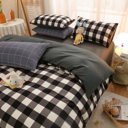 91家纺网 家纺一手货源 找家纺 家贝爱 2022新款升级款无印风轻奢水洗棉四件套 黑白中格