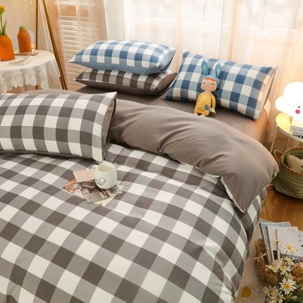 91家纺网 家纺一手货源 找家纺 家贝爱 2022新款升级款无印风轻奢水洗棉四件套 灰中格