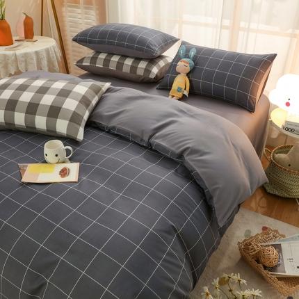 91家纺网 家纺一手货源 找家纺 家贝爱 2022新款升级款无印风轻奢水洗棉四件套石墨灰中格