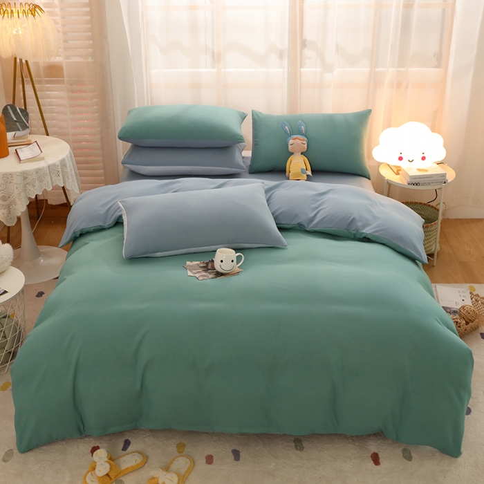 91家纺网 家纺一手货源 找家纺 家贝爱2022新款升级款无印风轻奢水洗棉四件套松石绿+浅石兰