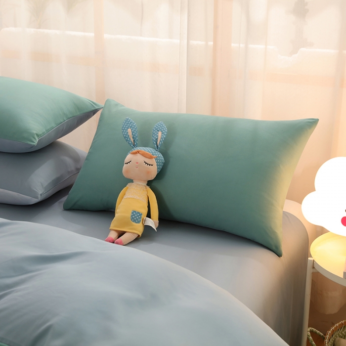 91家纺网 家纺一手货源 找家纺 家贝爱2022新款升级款无印风轻奢水洗棉四件套松石绿+浅石兰