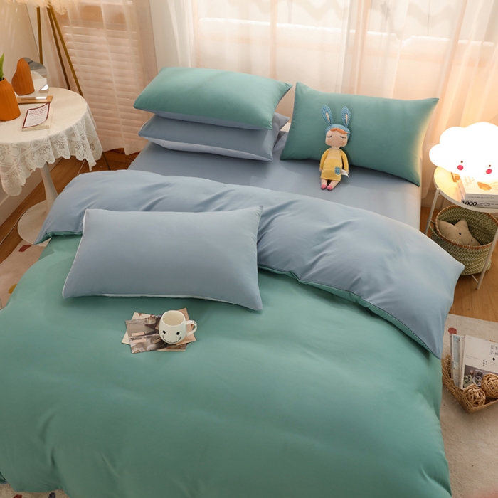 91家纺网 家纺一手货源 找家纺 家贝爱2022新款升级款无印风轻奢水洗棉四件套松石绿+浅石兰