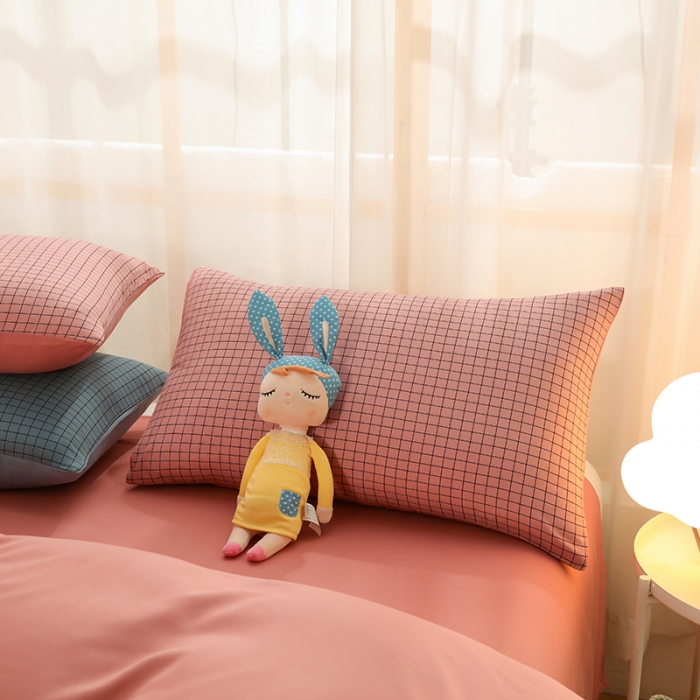 91家纺网 家纺一手货源 找家纺 家贝爱 2022新款升级款无印风轻奢水洗棉四件套围棋格豆沙