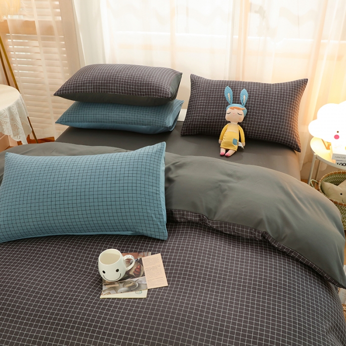 91家纺网 家纺一手货源 找家纺 家贝爱 2022新款升级款无印风轻奢水洗棉四件套围棋格深灰