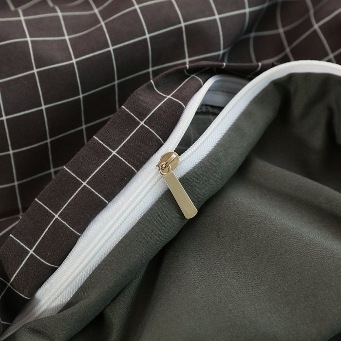 91家纺网 家纺一手货源 找家纺 家贝爱 2022新款升级款无印风轻奢水洗棉四件套围棋格深灰