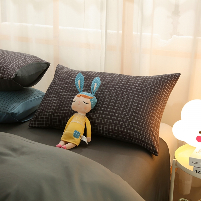 91家纺网 家纺一手货源 找家纺 家贝爱 2022新款升级款无印风轻奢水洗棉四件套围棋格深灰