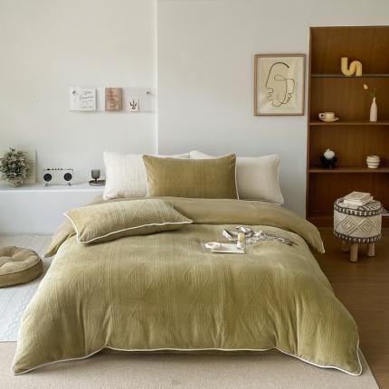 91家纺网 家纺一手货源 找家纺 （总）源启生活 2022冬季新品立体雕花牛奶绒嵌绳款四件套