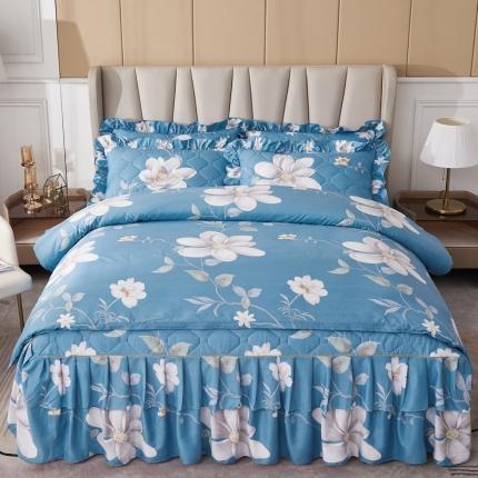 91家纺网 家纺一手货源 找家纺 优家居 2025新款芦荟棉双层边夹棉床裙四件套 白玉兰