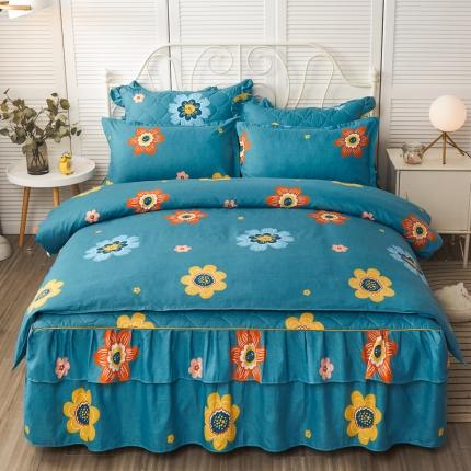 91家纺网 家纺一手货源 找家纺 优家居 2025新款芦荟棉双层边夹棉床裙四件套 灿烂时光