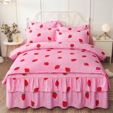 91家纺网 家纺一手货源 找家纺 优家居 2025新款芦荟棉双层边夹棉床裙四件套 草莓甜心