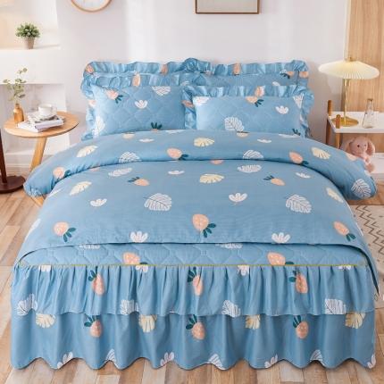 91家纺网 家纺一手货源 找家纺 优家居 2025新款芦荟棉双层边夹棉床裙四件套 春色满园