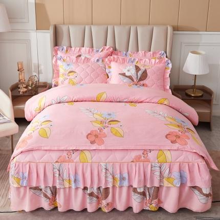 91家纺网 家纺一手货源 找家纺 优家居 2025新款芦荟棉双层边夹棉床裙四件套 花梦年华