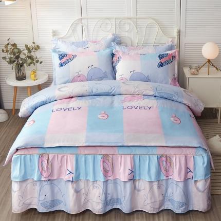 91家纺网 家纺一手货源 找家纺 优家居 2025新款芦荟棉双层边夹棉床裙四件套 鲸鱼宝贝