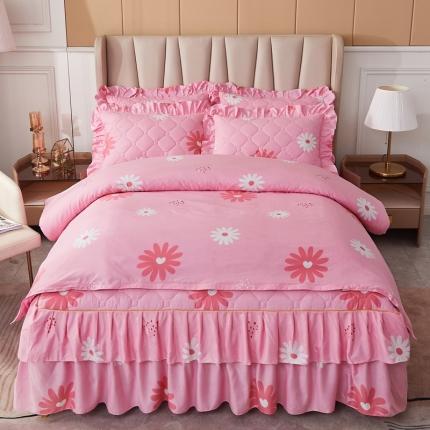 91家纺网 家纺一手货源 找家纺 优家居 2025新款芦荟棉双层边夹棉床裙四件套 七巧花瓣