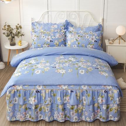 91家纺网 家纺一手货源 找家纺 优家居 2025新款芦荟棉双层边夹棉床裙四件套 情深似海