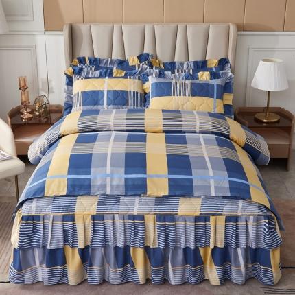 91家纺网 家纺一手货源 找家纺 优家居 2025新款芦荟棉双层边夹棉床裙四件套 时光