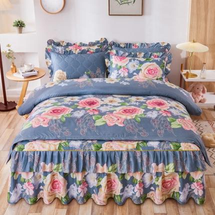 91家纺网 家纺一手货源 找家纺 优家居 2025新款芦荟棉双层边夹棉床裙四件套 香影梦绕