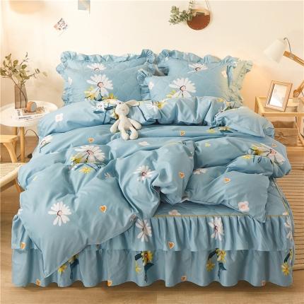 91家纺网 家纺一手货源 找家纺 优家居 2025新款芦荟棉双层边夹棉床裙四件套 小雏菊