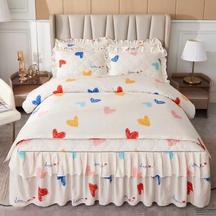 91家纺网 家纺一手货源 找家纺 优家居 2025新款芦荟棉双层边夹棉床裙四件套 心动