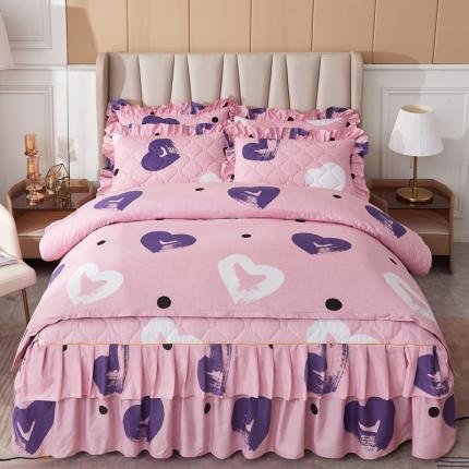 91家纺网 家纺一手货源 找家纺 优家居 2025新款芦荟棉双层边夹棉床裙四件套 心想事成