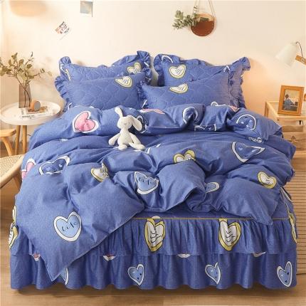 91家纺网 家纺一手货源 找家纺 优家居 2025新款芦荟棉双层边夹棉床裙四件套 心心相印