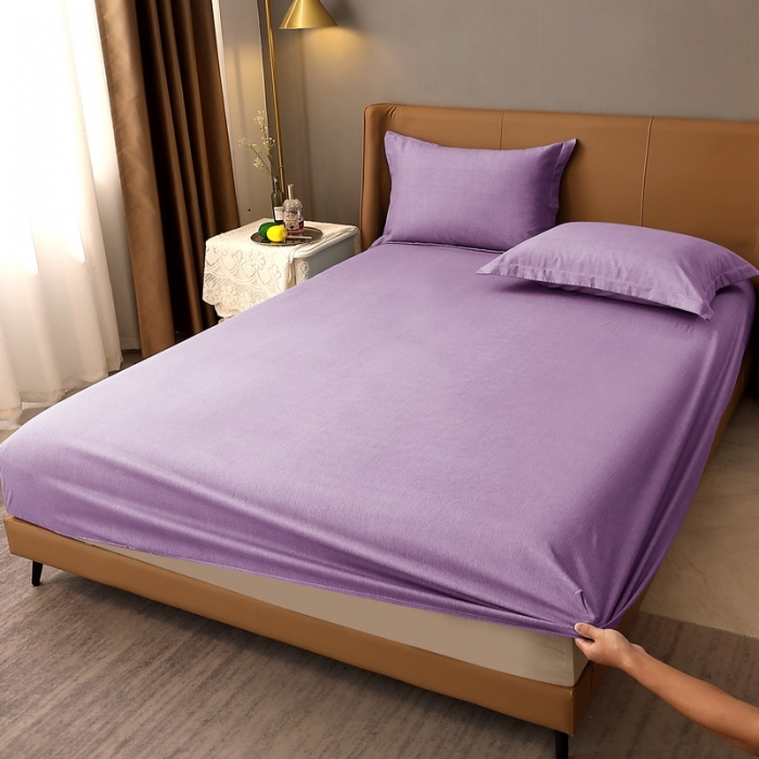 91家纺网 家纺一手货源 找家纺 晶缦家纺 2022新款加厚全棉纯色生态磨毛多规格系列单床笠 纯依-丁香紫