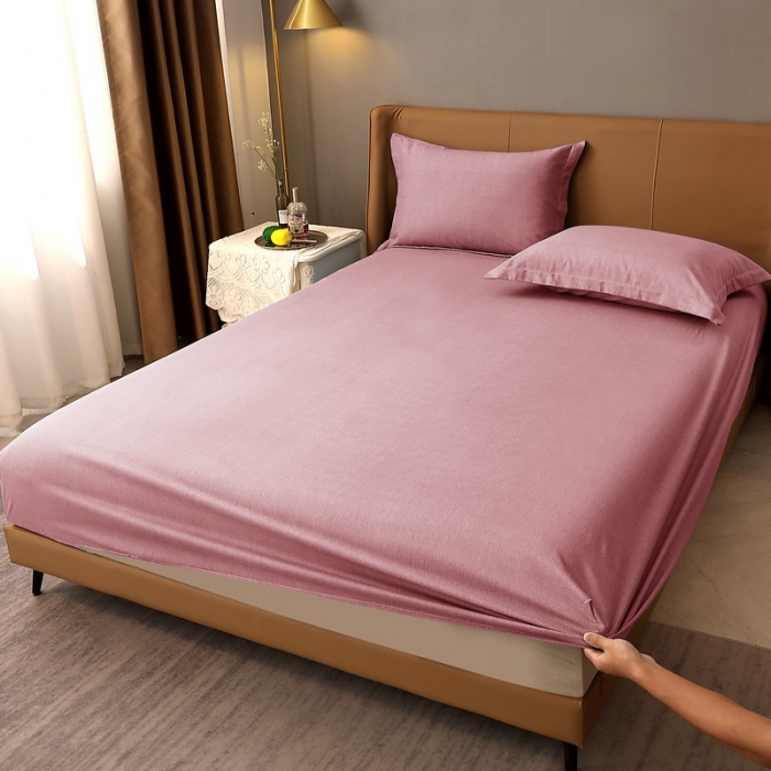 91家纺网 家纺一手货源 找家纺 晶缦家纺 2022新款加厚全棉纯色生态磨毛多规格系列单床笠 纯依-豆沙