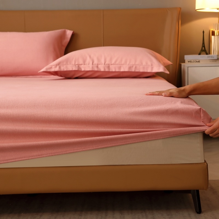 91家纺网 家纺一手货源 找家纺 晶缦家纺 2022新款加厚全棉纯色生态磨毛多规格系列单床笠 纯依-粉玉