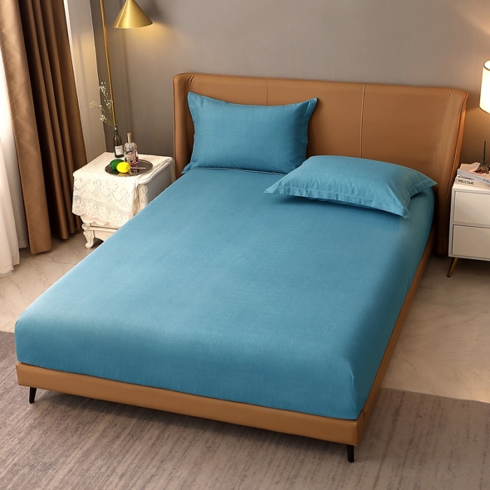 91家纺网 家纺一手货源 找家纺 晶缦家纺 2022新款加厚全棉纯色生态磨毛多规格系列单床笠 纯依-湖蓝