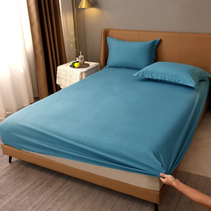 91家纺网 家纺一手货源 找家纺 晶缦家纺 2022新款加厚全棉纯色生态磨毛多规格系列单床笠 纯依-湖蓝