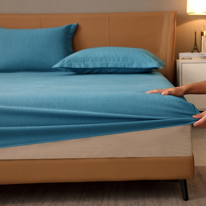 91家纺网 家纺一手货源 找家纺 晶缦家纺 2022新款加厚全棉纯色生态磨毛多规格系列单床笠 纯依-湖蓝