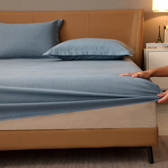 91家纺网 家纺一手货源 找家纺 晶缦家纺 2022新款加厚全棉纯色生态磨毛多规格系列单床笠 纯依-蓝灰