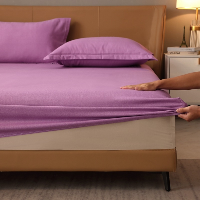 91家纺网 家纺一手货源 找家纺 晶缦家纺 2022新款加厚全棉纯色生态磨毛多规格系列单床笠 纯依-魅紫