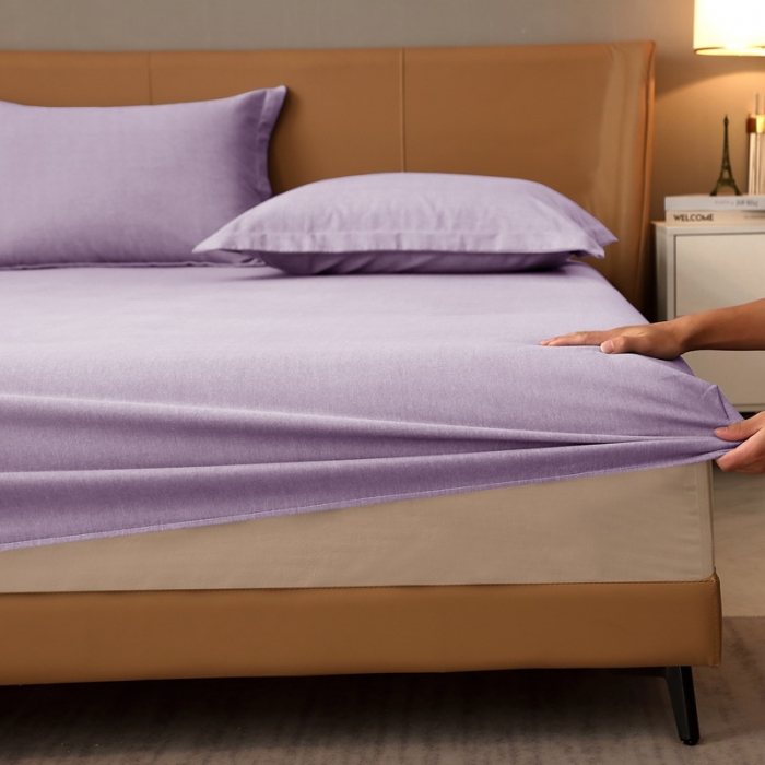91家纺网 家纺一手货源 找家纺 晶缦家纺 2022新款加厚全棉纯色生态磨毛多规格系列单床笠 纯依-浅紫
