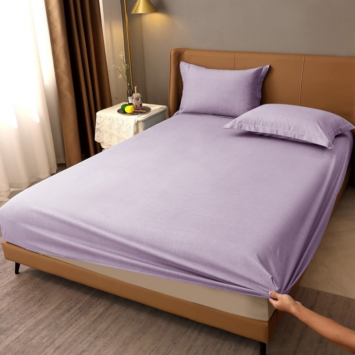 91家纺网 家纺一手货源 找家纺 晶缦家纺 2022新款加厚全棉纯色生态磨毛多规格系列单床笠 纯依-浅紫