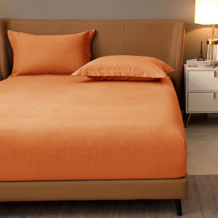 91家纺网 家纺一手货源 找家纺 晶缦家纺 2022新款加厚全棉纯色生态磨毛多规格系列单床笠 纯依-时尚桔