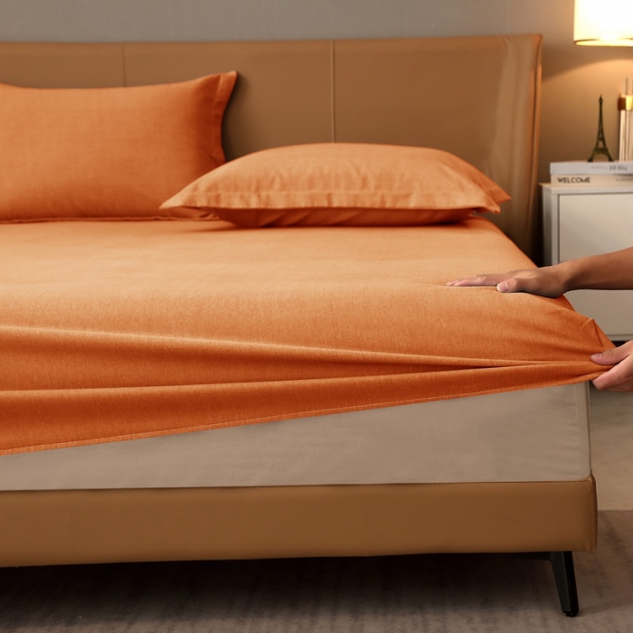 91家纺网 家纺一手货源 找家纺 晶缦家纺 2022新款加厚全棉纯色生态磨毛多规格系列单床笠 纯依-时尚桔