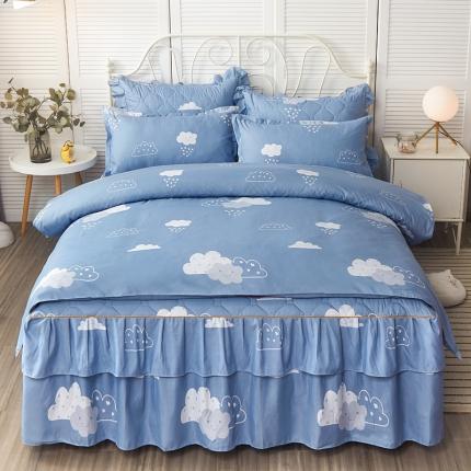 优家居 2025新款芦荟棉双层边夹棉床裙四件套 云朵