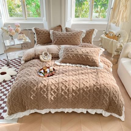 91家纺网 家纺一手货源 找家纺 （总）米莱2022新款塔芙绒牛奶绒花边四件套