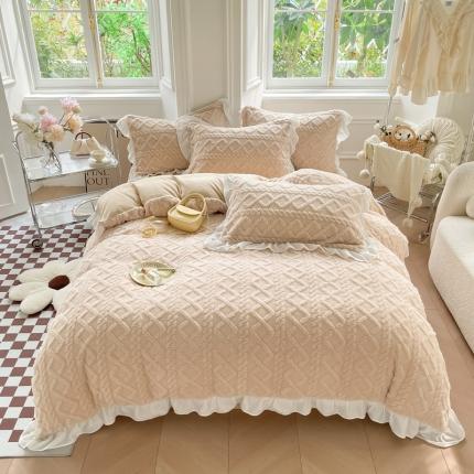 91家纺网 家纺一手货源 找家纺 （总）米莱2022新款塔芙绒牛奶绒花边四件套