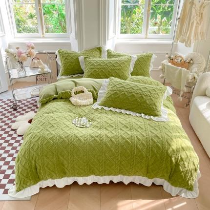 91家纺网 家纺一手货源 找家纺 （总）米莱2022新款塔芙绒牛奶绒花边四件套