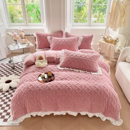 91家纺网 家纺一手货源 找家纺 （总）米莱2022新款塔芙绒牛奶绒花边四件套